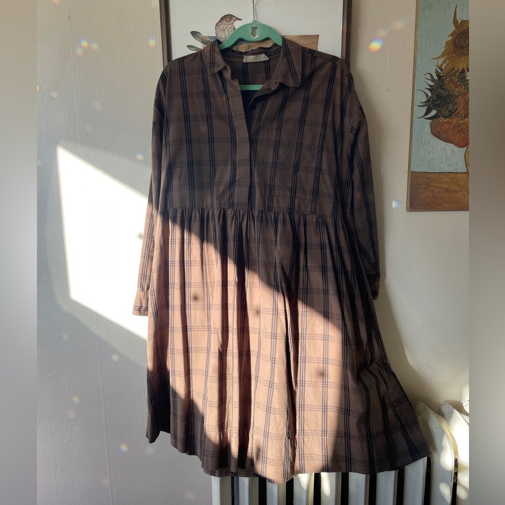 Everlane | Field Dress Black & Brown Plaid